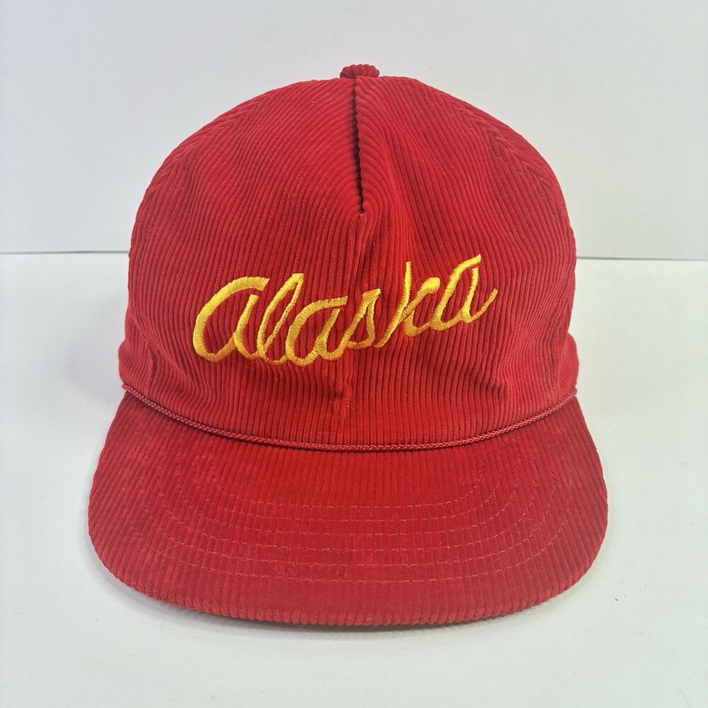 Alaska Red Corduroy Snapback Hat Cap Travel Cruise Ace Hats VTG